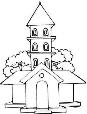 Kilise boyama sayfası,  coloring page, Ağaç ile Kilise, 