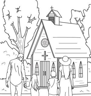 Kilise boyama sayfası,  coloring page, Güzel aile Kiliseye Gidiyor, 