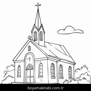 Kilise boyama sayfası – çizgi film temalı, basit çizim