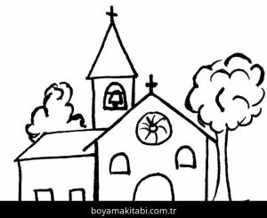 Kilise boyama sayfası – boyama etkinliği, çocuk aktivitesi