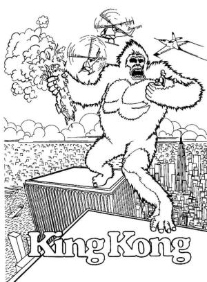 King Kong boyama sayfası,  coloring page, Şehirde Kızgın King Kong, 