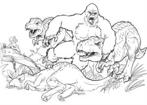 King Kong boyama sayfası,  coloring page, King Kong, Üç T-Rex’e Karşı, 