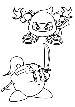 Kirby boyama sayfası,  coloring page, Kirby Ninja ve Kirby kılıçla, 