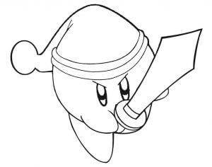 Kirby boyama sayfası,  coloring page, Kirby Kılıcı Tutuyor, 