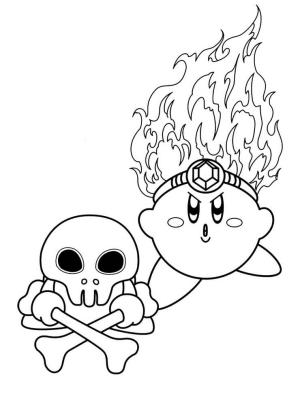 Kirby boyama sayfası,  coloring page, Ateş Kirby ve Kafatası, 