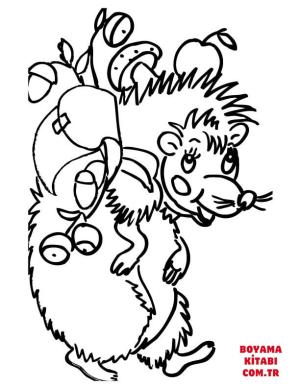 Kirpi boyama sayfası, Hedgehog coloring page, , hedgehog hedgehog carrying apple mushrooms and berries 