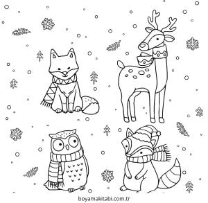 Kış Hayvanları boyama sayfası – yaratıcılık, eğlenceli etkinlik