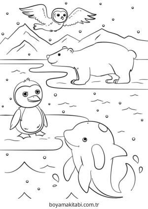 Kış Hayvanları boyama sayfası – boyama etkinliği, çocuk aktivitesi