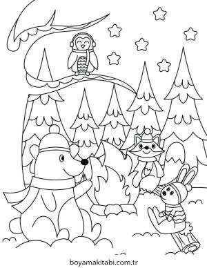 Kış Hayvanları boyama sayfası – eğitici aktivite, yaratıcılık
