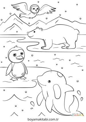 Kış Hayvanları boyama sayfası – eğlenceli etkinlik, el becerilerini geliştirir