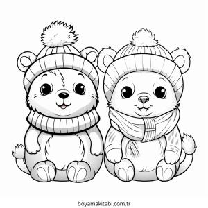 Kış Hayvanları boyama sayfası – sevimli karakter, sanatsal çalışma