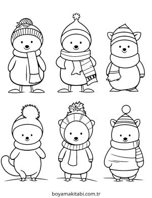 Kış Hayvanları boyama sayfası – çocuklar için, çizgi film temalı