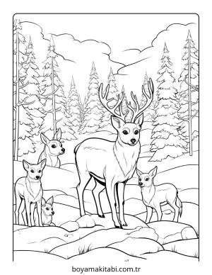 Kış Hayvanları boyama sayfası – renkli çizimler, okul öncesi