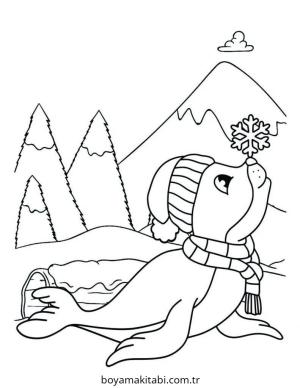 Kış Hayvanları boyama sayfası – çizgi film temalı, basit çizim