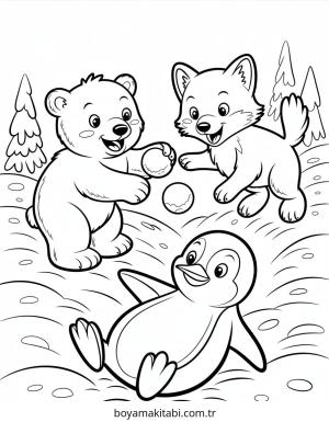 Kış Hayvanları boyama sayfası – el becerilerini geliştirir, boyama çalışması