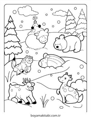 Kış Hayvanları boyama sayfası – boyama çalışması, yaratıcılığı geliştirir