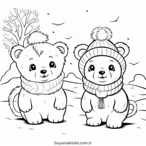 Kış Hayvanları boyama sayfası – renkli çizimler, okul öncesi