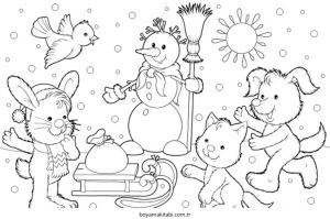 Kış Hayvanları boyama sayfası – keyifli zaman, renkli çizimler