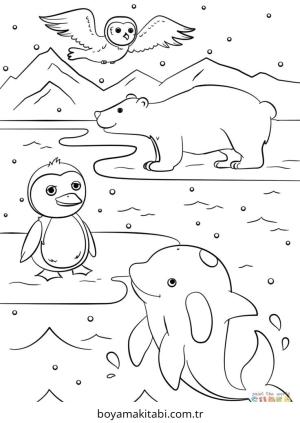 Kış Hayvanları boyama sayfası – okul öncesi, evde etkinlik