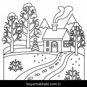 Kış Mevsimi boyama sayfası – boyama çalışması, yaratıcılığı geliştirir