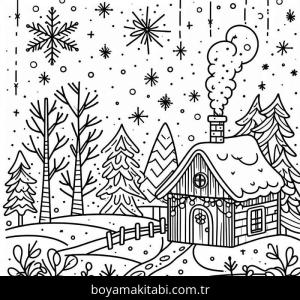 Kış Mevsimi boyama sayfası – keyifli zaman, renkli çizimler