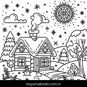 Kış Mevsimi boyama sayfası – eğlenceli etkinlik, el becerilerini geliştirir