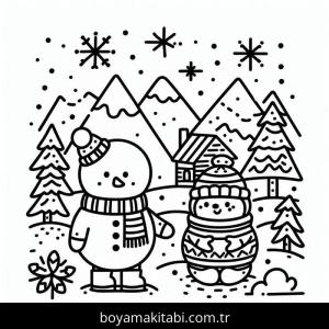 Kış Mevsimi boyama sayfası – sevimli karakter, sanatsal çalışma