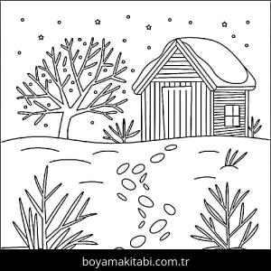 Kış Mevsimi boyama sayfası – basit çizim, kolay boyama