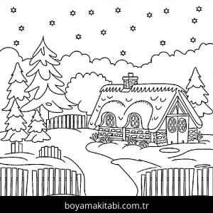 Kış Mevsimi boyama sayfası – renkli çizimler, okul öncesi