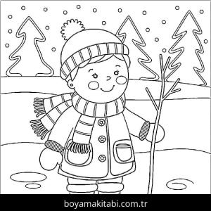 Kış Mevsimi boyama sayfası – eğlenceli etkinlik, el becerilerini geliştirir