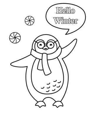 Kış boyama sayfası,  coloring page, Penguen Merhaba Kış, 