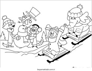 Kış boyama sayfası – renkli çizimler, okul öncesi