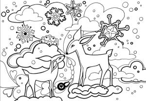 Kış boyama sayfası,  coloring page, Two Deers in Winter, 