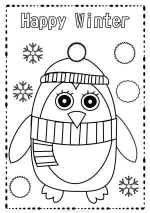 Kış boyama sayfası,  coloring page, Penguen Mutlu Kış, 