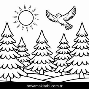 Kış boyama sayfası – çocuklar için, çizgi film temalı