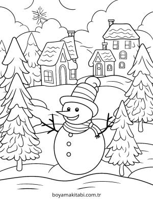 Kış boyama sayfası – çizgi film temalı, basit çizim