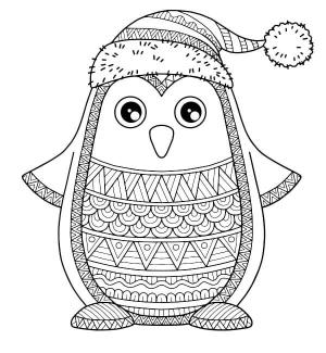 Kış boyama sayfası,  coloring page, Kışın Penguen Mandala, 