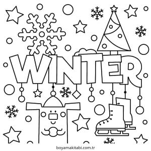 Kış boyama sayfası – sevimli karakter, sanatsal çalışma