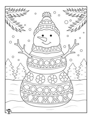 Kış boyama sayfası,  coloring page, Kışın Gülümseyen Kardan Adam, 