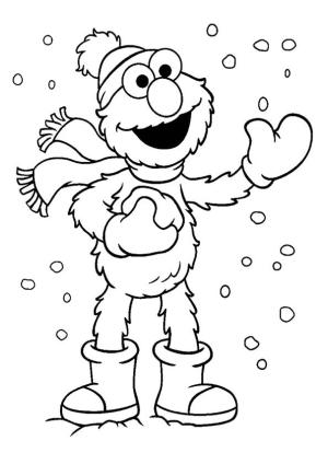 Kış boyama sayfası,  coloring page, Elmo Kışın Tadını Çıkarıyor, 