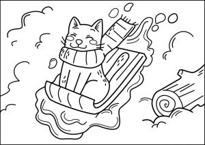 Kış boyama sayfası,  coloring page, Kışın Sevimli Kedi, 