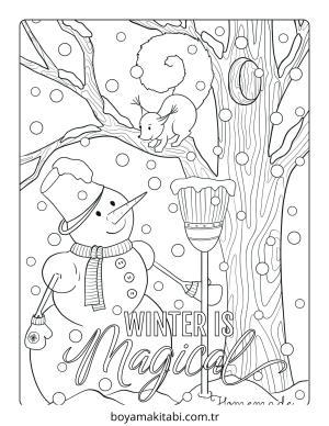 Kış boyama sayfası – PDF indir, sevimli karakter