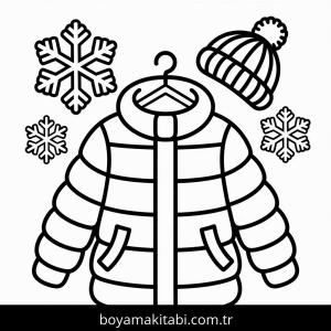 Kış boyama sayfası – çizgi film temalı, basit çizim