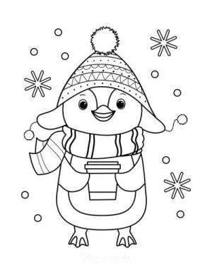 Kış boyama sayfası,  coloring page, Kışın Gülümseyen Penguen, 