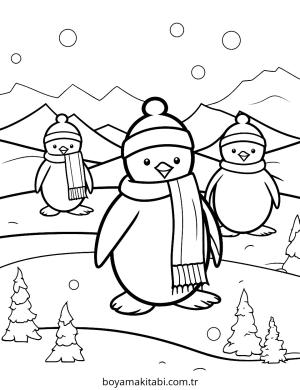 Kış boyama sayfası – çizgi film temalı, basit çizim