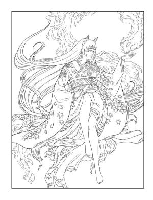 Kitsune boyama sayfası,  coloring page, İyi Kitsune, 