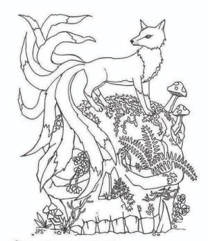 Kitsune boyama sayfası,  coloring page, Sevimli Kitsune, 