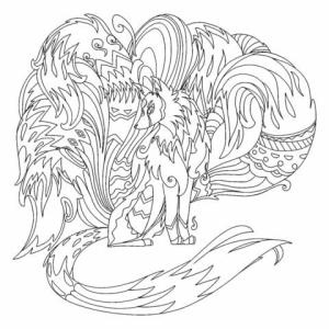 Kitsune boyama sayfası,  coloring page, Güzel Kitsune, 