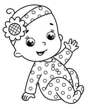 Kız Bebek boyama sayfası,  coloring page, Elini Sallayarak Kız Bebek, 