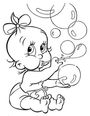 Kız Bebek boyama sayfası,  coloring page, Kız Bebek ve Baloncuklar, 